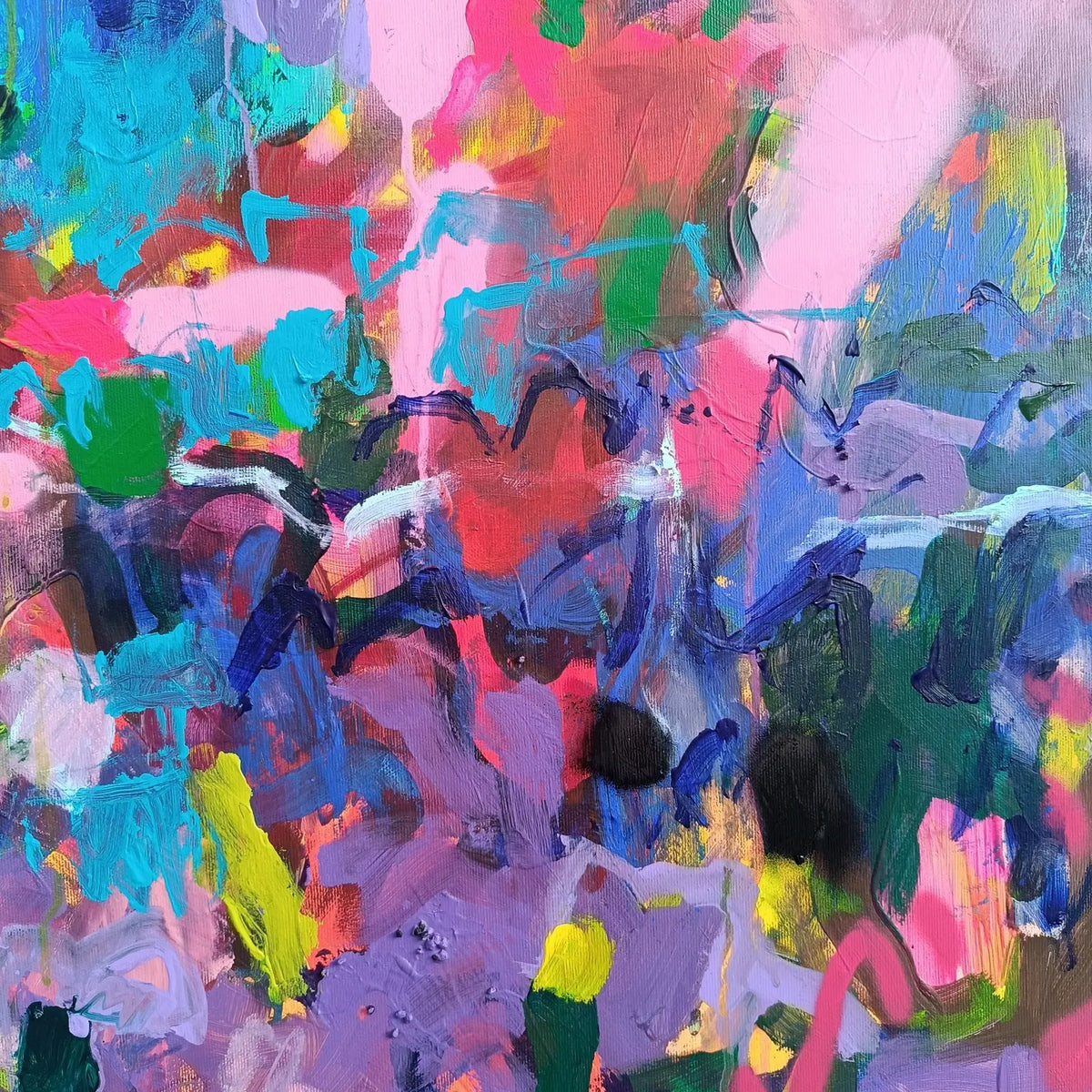 Abstract floral painting with pink flowers