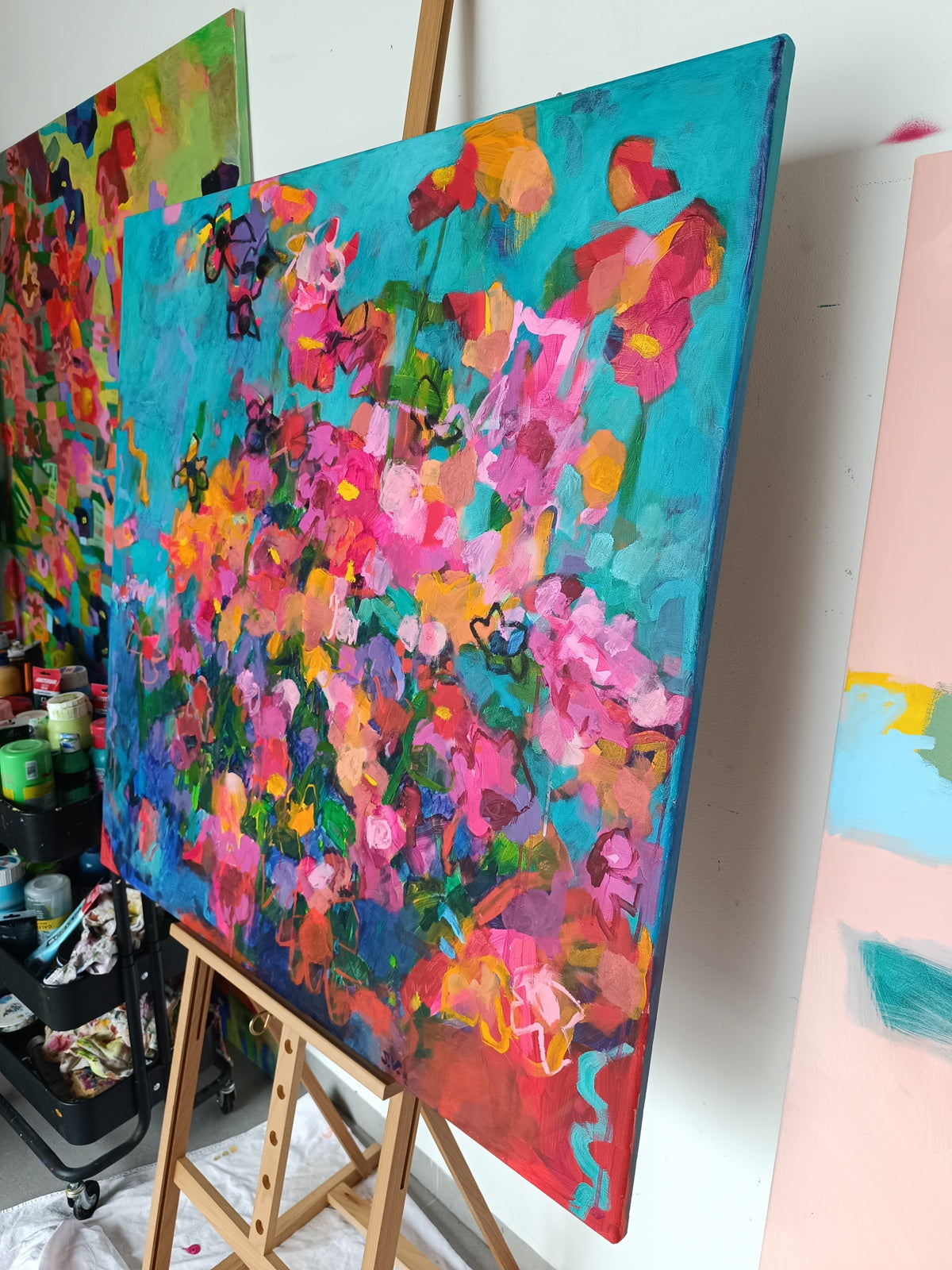 Close-up of abstract floral composition revealing depth and color complexity
