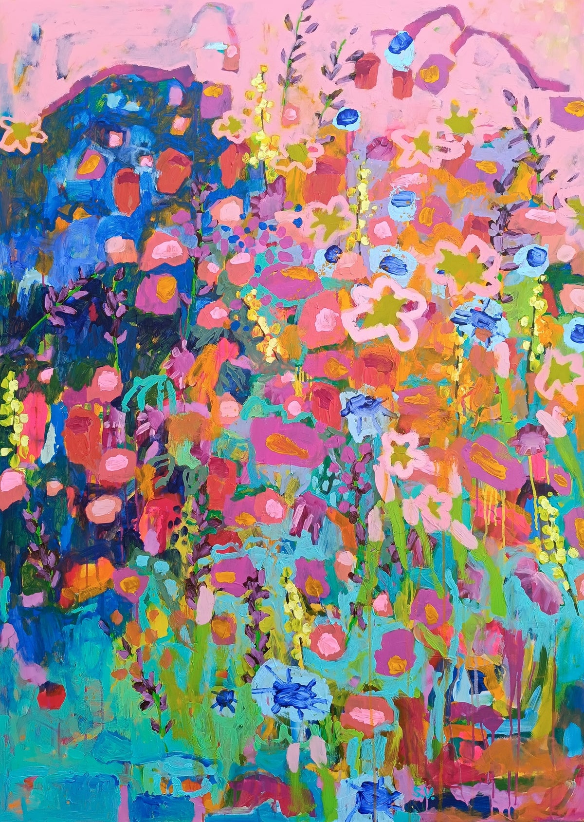abstract pink floral artwork