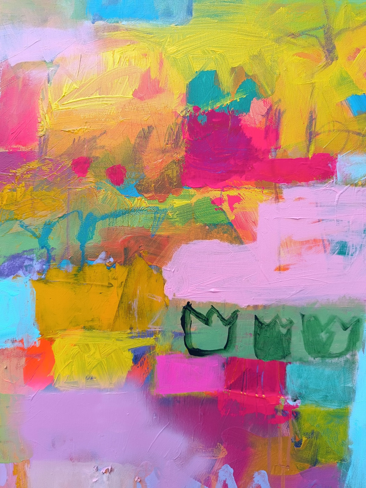 Rich layered acrylic texture in large contemporary abstract wall art